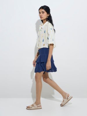 Bombay Paisley Navy Tiered High-Rise Cotton-Blend Skirt