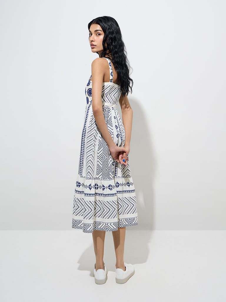 Bombay Paisley Indigo Printed Cotton A-Line Dress - Image 4