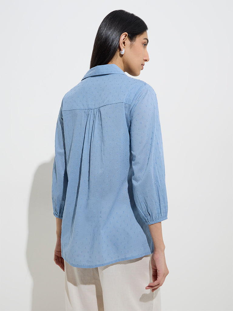 Utsa Blue Embroidered Cotton Tunic - Image 4