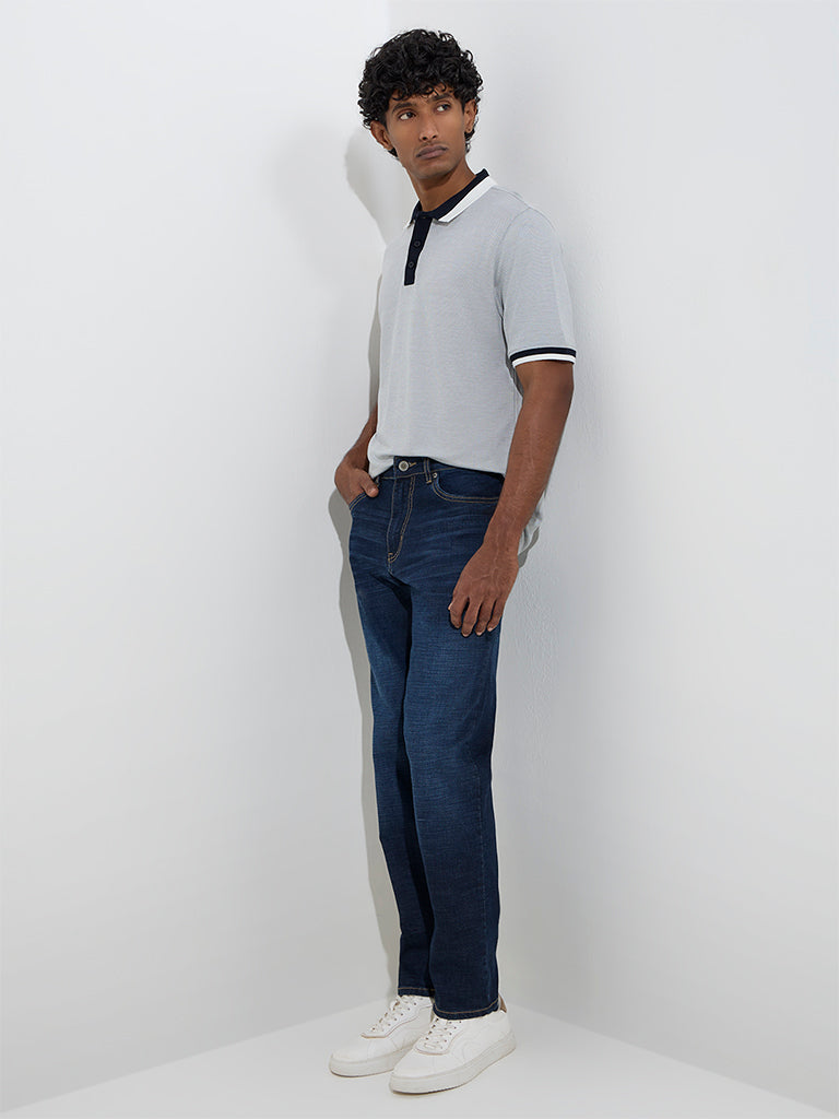 WES Casuals Grey Knitted Relaxed-Fit Polo T-Shirt - Image 4