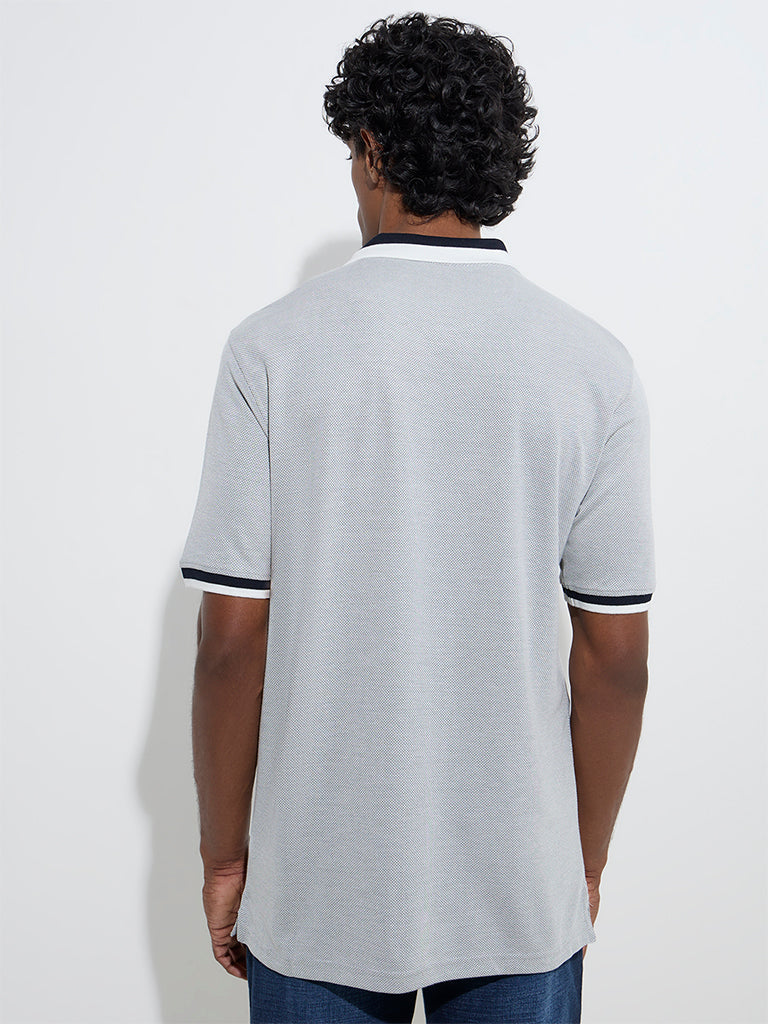 WES Casuals Grey Knitted Relaxed-Fit Polo T-Shirt - Image 5