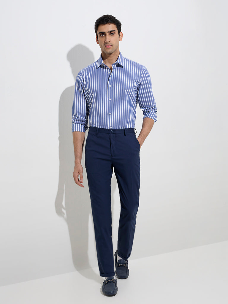 WES Formals Navy Carrot-Fit Mid-Rise Trousers