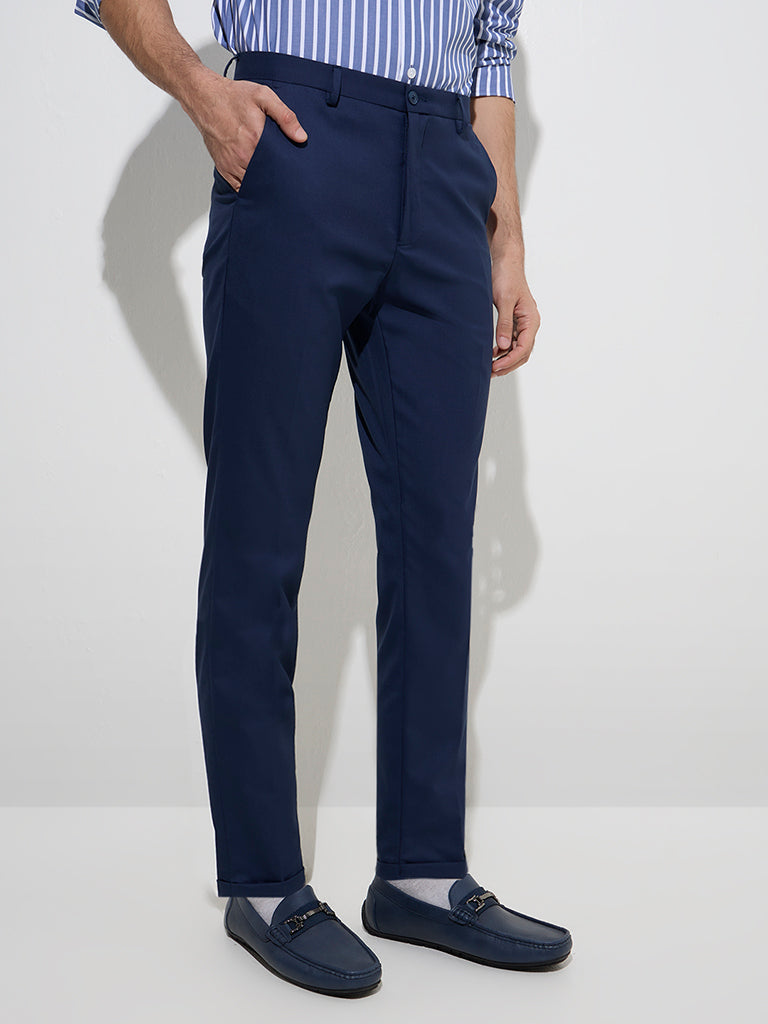 WES Formals Navy Carrot-Fit Mid-Rise Trousers - Image 3