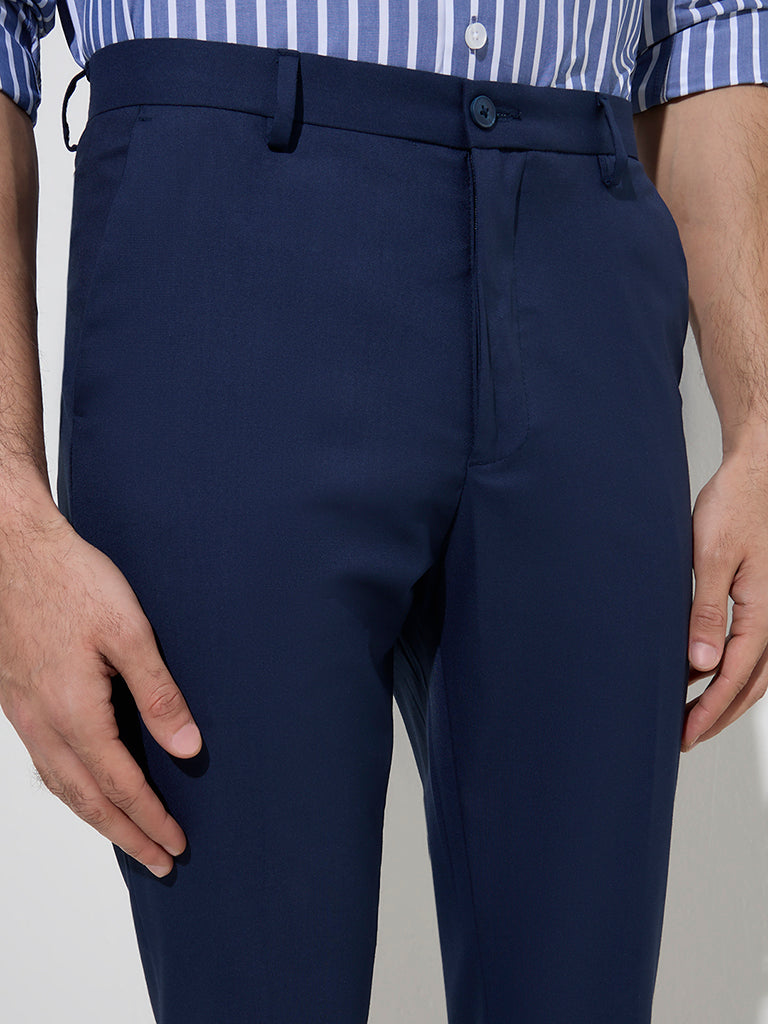 WES Formals Navy Carrot-Fit Mid-Rise Trousers - Image 2