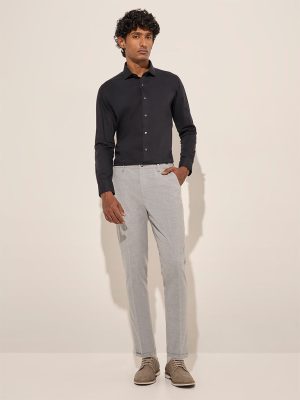 WES Formals Grey Slim-Fit Mid-Rise Trousers