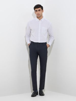WES Formals Black Slim-Fit Mid-Rise Trousers