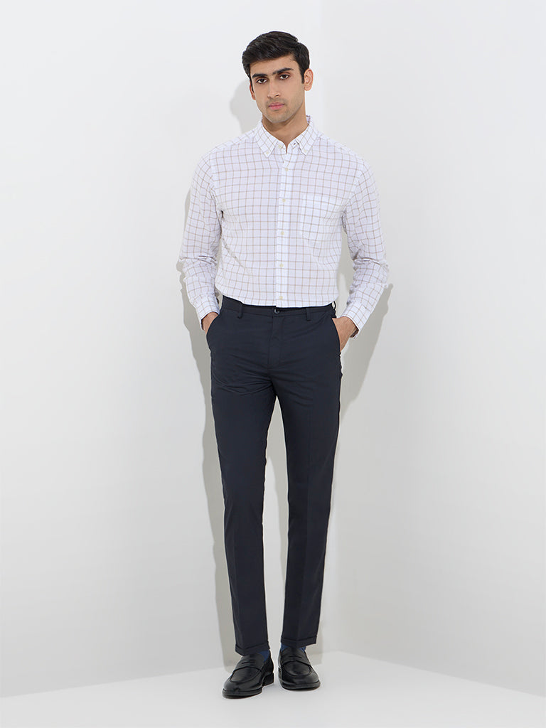 WES Formals Black Slim-Fit Mid-Rise Trousers