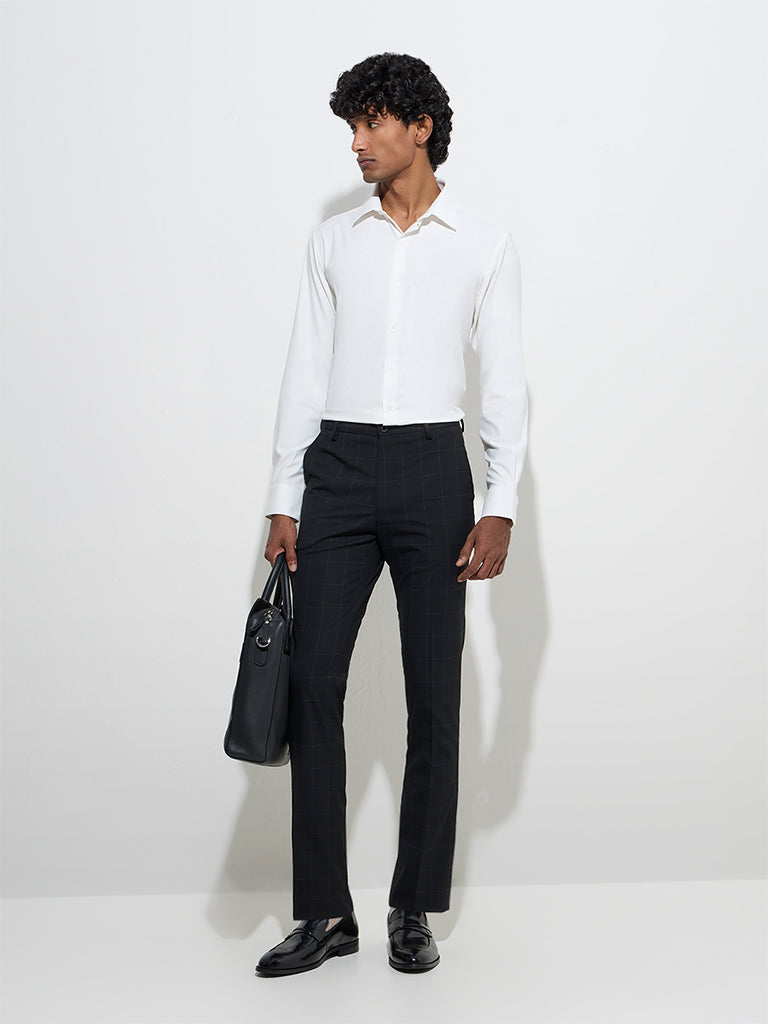 WES Formals Black Checks Ultra-Slim Fit Mid-Rise Trousers