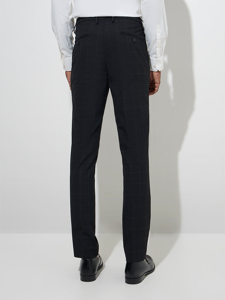 WES Formals Black Checks Ultra-Slim Fit Mid-Rise Trousers - Image 4