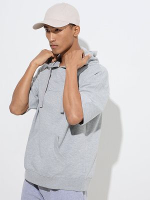 Studiofit Grey Relaxed-Fit Cotton-Blend Hoodie