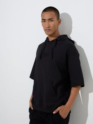 Studiofit Black Relaxed-Fit Cotton-Blend Hoodie