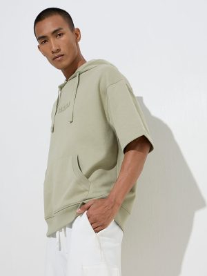 Studiofit Sage Text Design Relaxed-Fit Cotton-Blend Hoodie