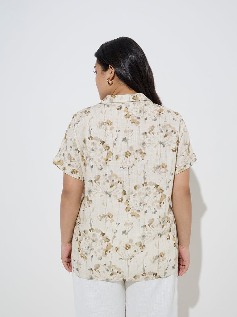 Gia Beige Botanical Printed Cotton-Blend Top - Image 4