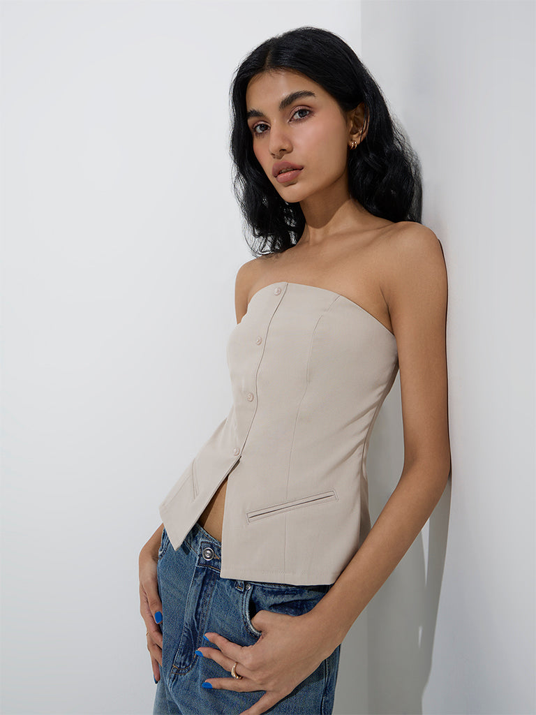 Nuon Beige Off-Shoulder Top
