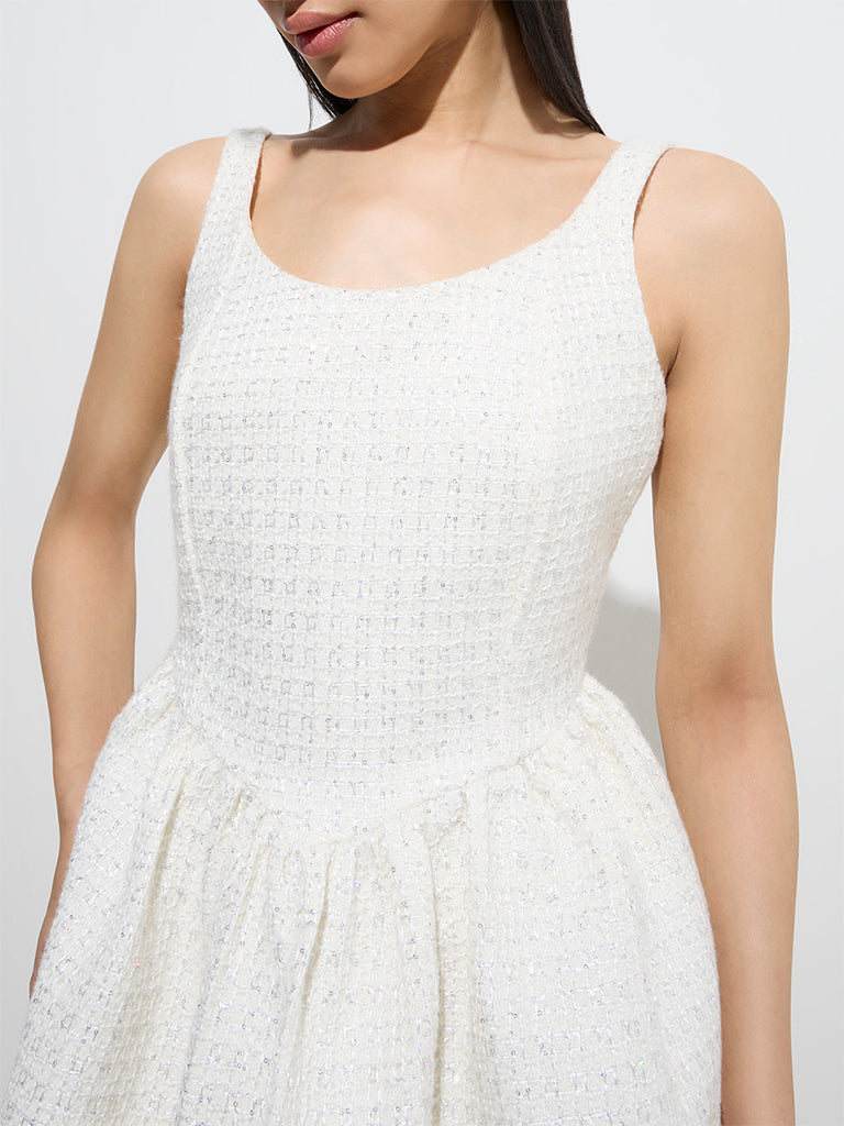 Nuon White Tweed A-Line Dress - Image 3