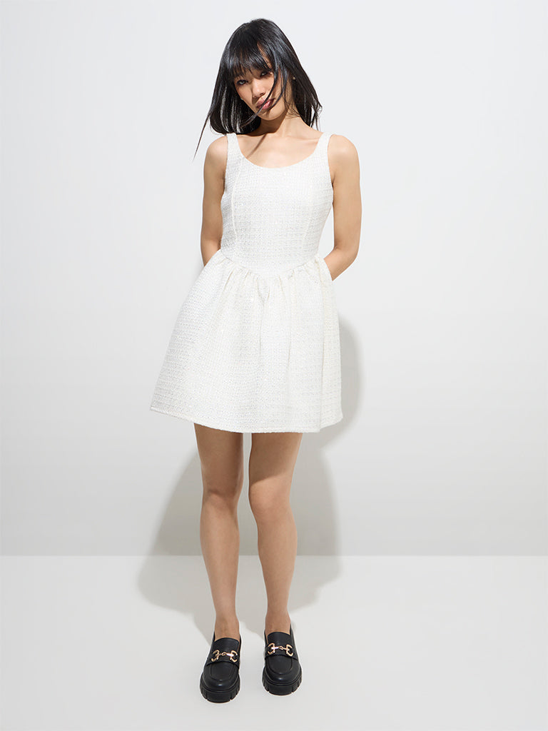 Nuon White Tweed A-Line Dress