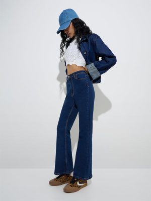 Nuon Dark Blue Wide-Leg High-Rise Jeans