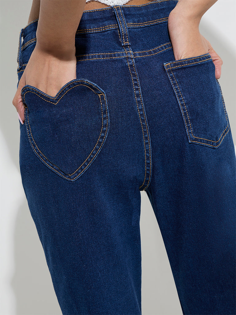 Nuon Dark Blue Wide-Leg High-Rise Jeans - Image 2