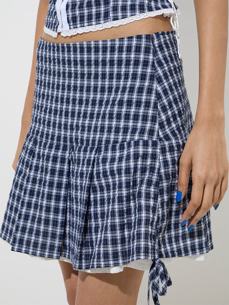 Nuon Navy Checks Design High-Rise Cotton Skirt - Image 2