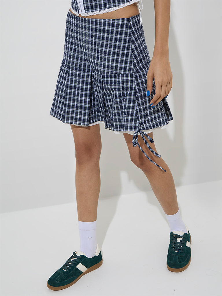 Nuon Navy Checks Design High-Rise Cotton Skirt - Image 3
