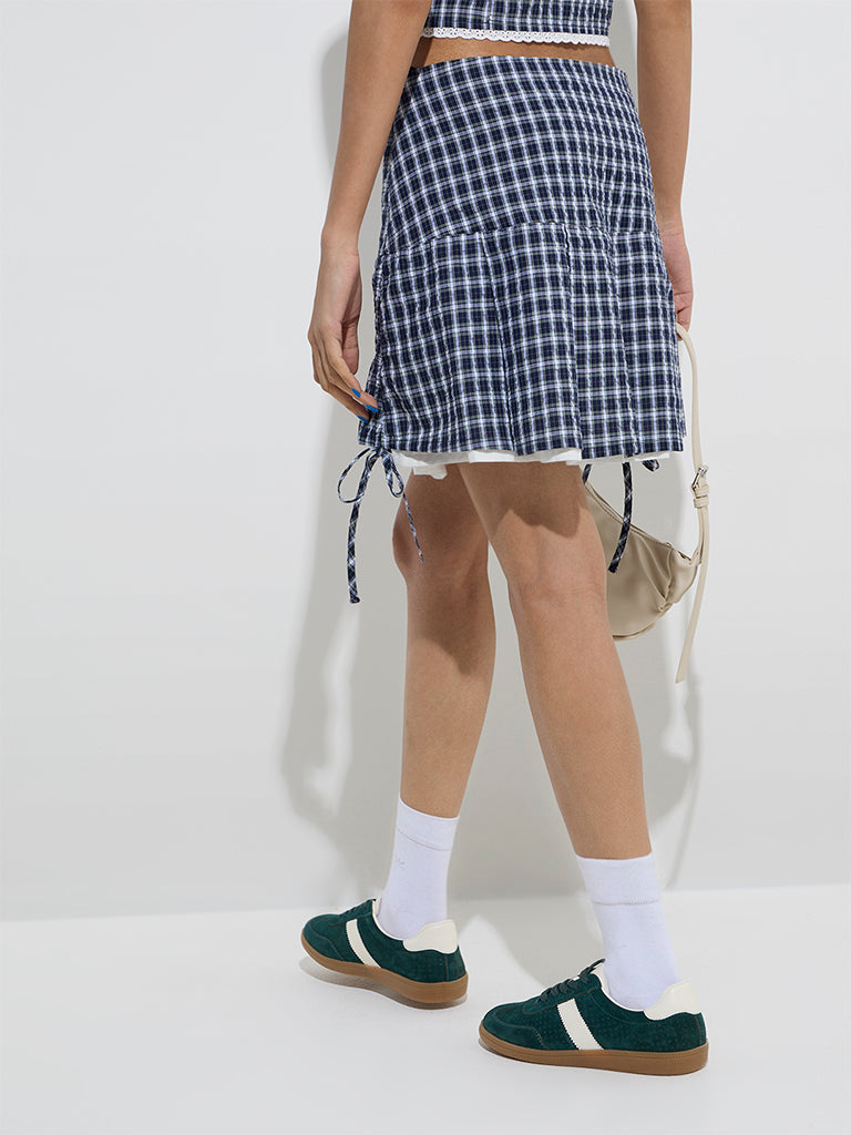 Nuon Navy Checks Design High-Rise Cotton Skirt - Image 4