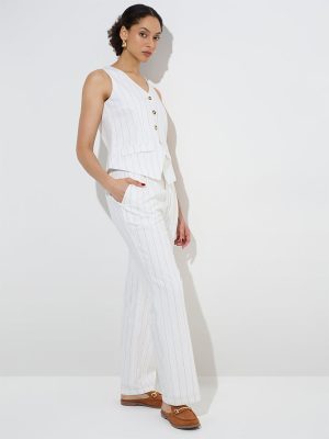 Wardrobe Off-White Striped High-Rise Cotton Trousers
