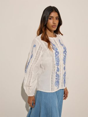 LOV White Floral Embroidered Cotton Top