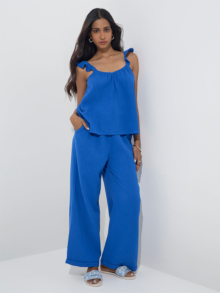 LOV Blue Crinkle-Textured Cotton Top - Image 3