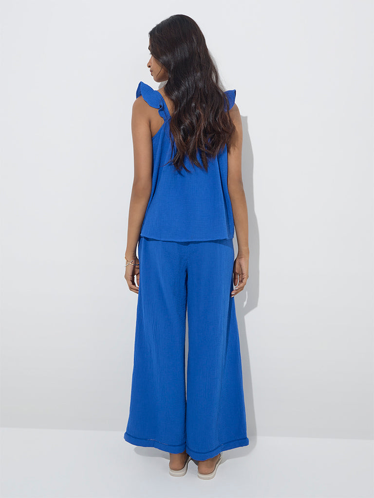 LOV Blue Crinkle-Textured Cotton Top - Image 4