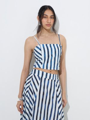 LOV Blue Stripe Printed Top