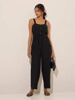 LOV Black Solid Jumpsuit