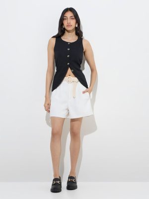 LOV White High-Rise Linen-Blend Shorts with Belt