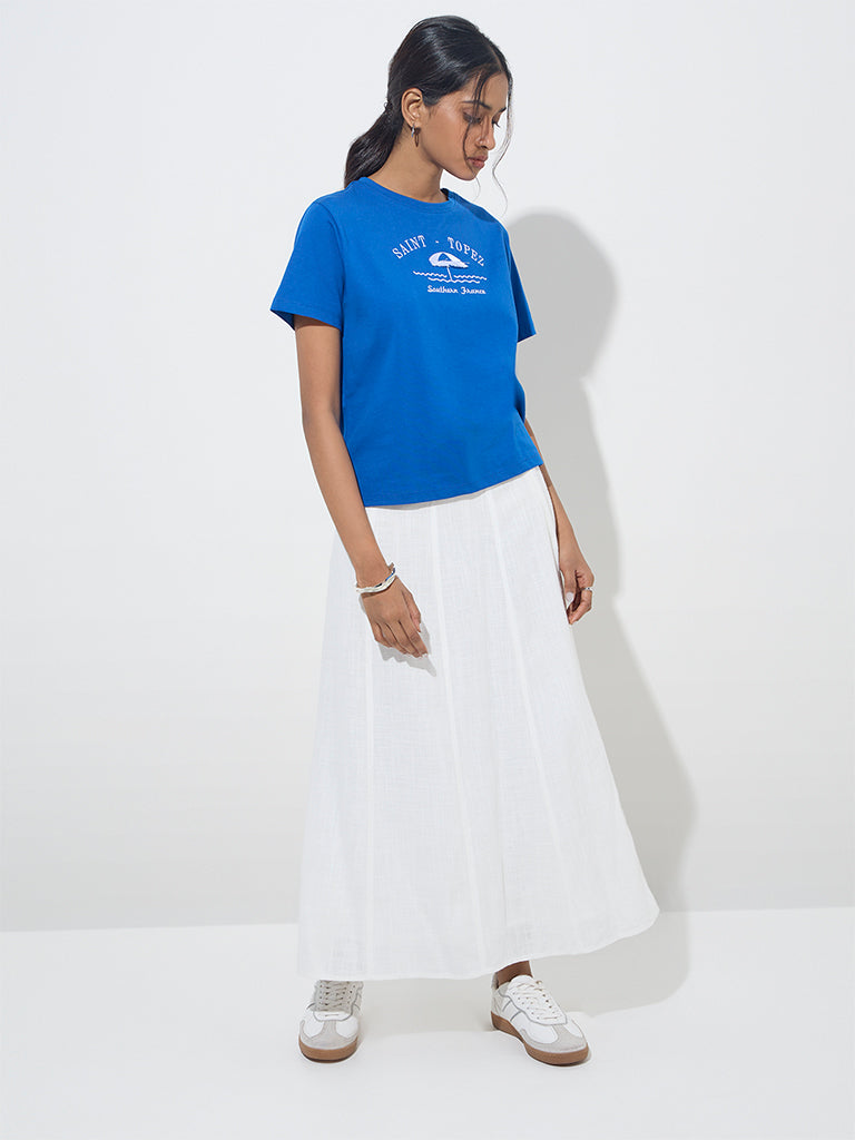 LOV Blue Text Print Cotton T-Shirt - Image 4