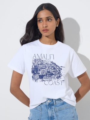 LOV White Printed Cotton T-Shirt