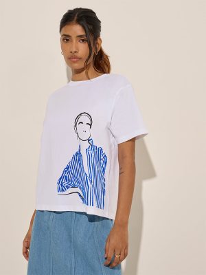 LOV Off-White Printed Cotton T-Shirt