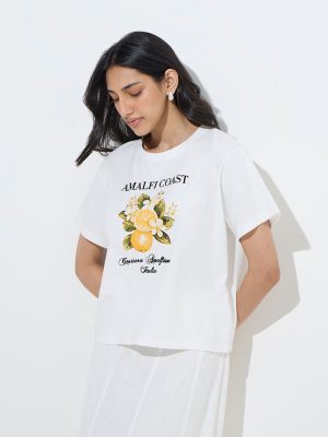 LOV White Fruit Printed Cotton T-Shirt