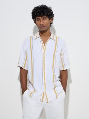 Ascot White Striped Relaxed-Fit Shirt