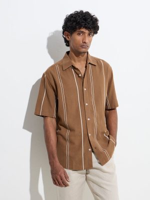Ascot Brown Stripe Printed Relaxed-Fit Shirt