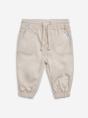 HOP Baby Beige Mid-Rise Cotton-Blend Joggers