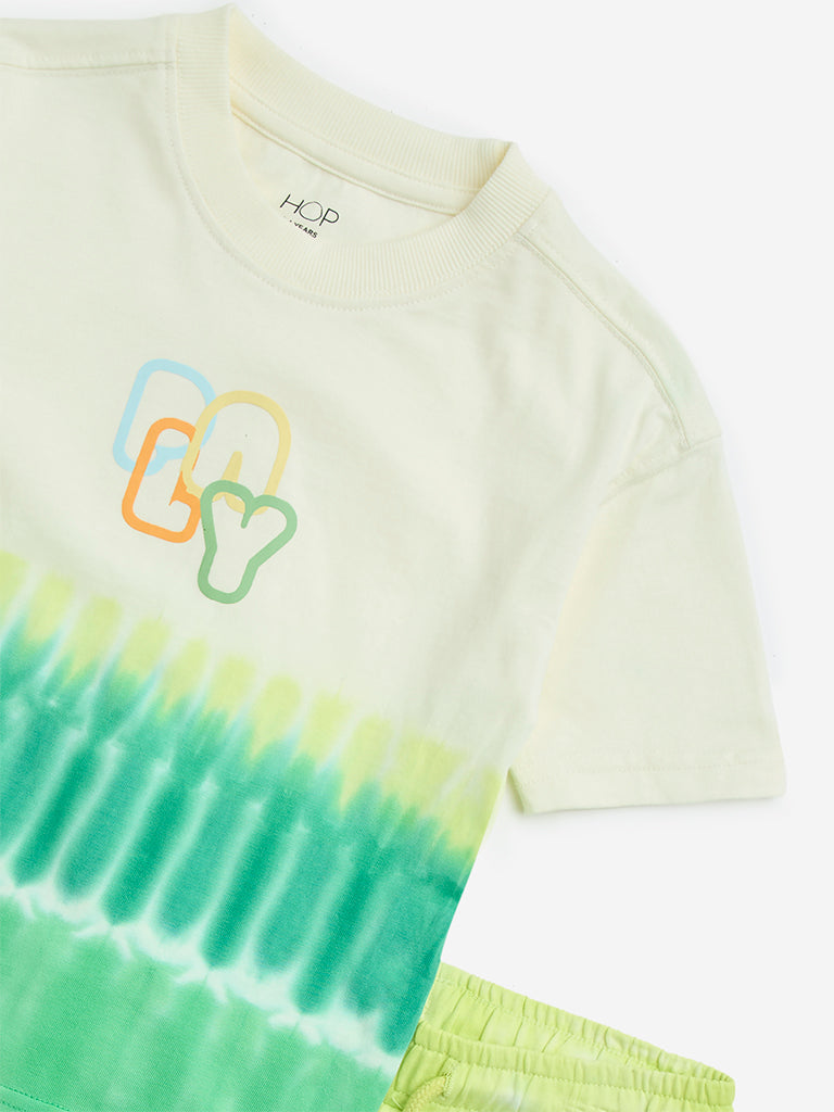 HOP Kids Green Tie-Dye Cotton T-Shirt & Shorts Set - Image 3