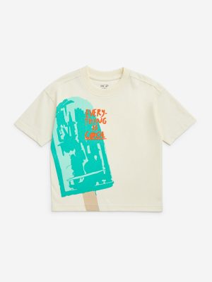 HOP Kids Off-White Ice-Cream Design Cotton T-Shirt