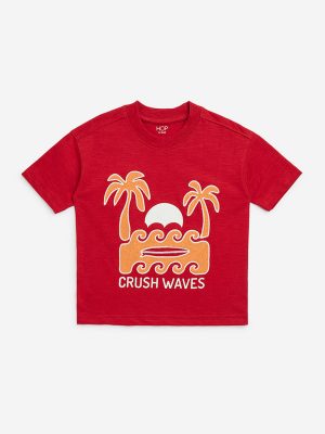 HOP Kids Red Tropical-Inspired Cotton T-Shirt