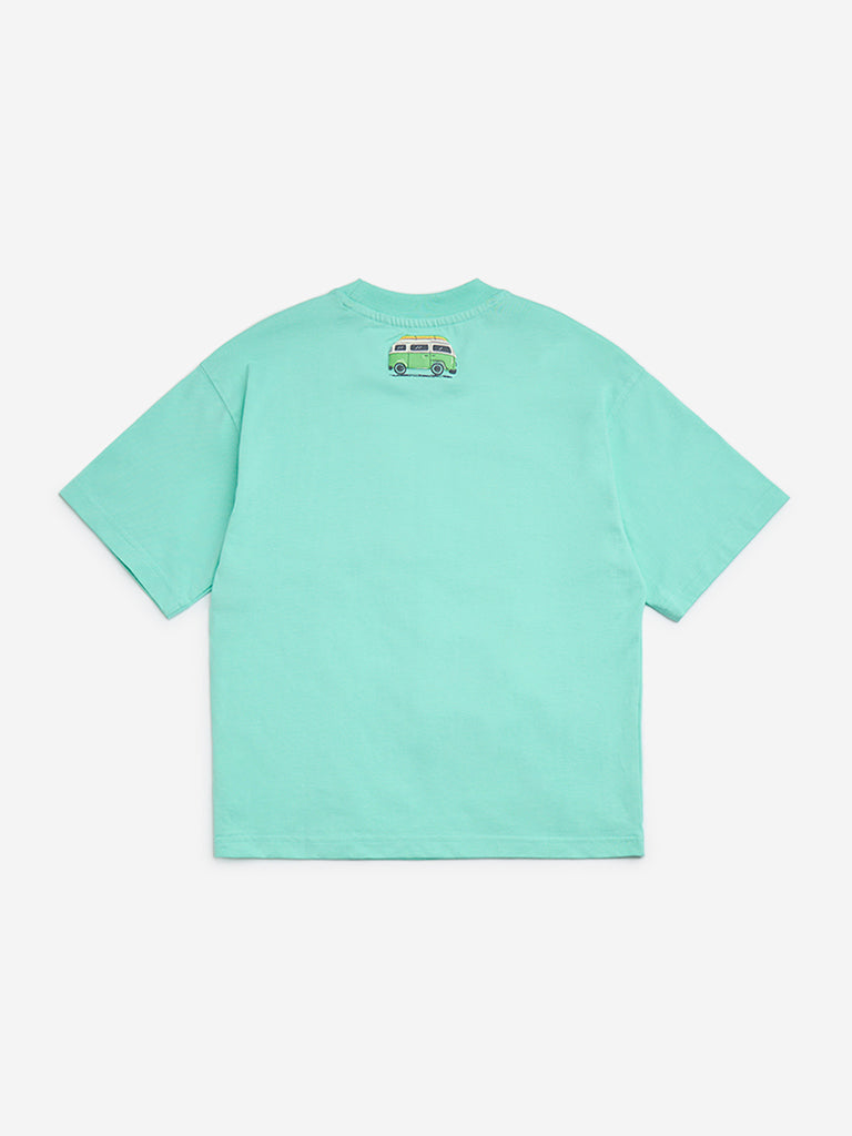 HOP Kids Green Printed Cotton T-Shirt - Image 2