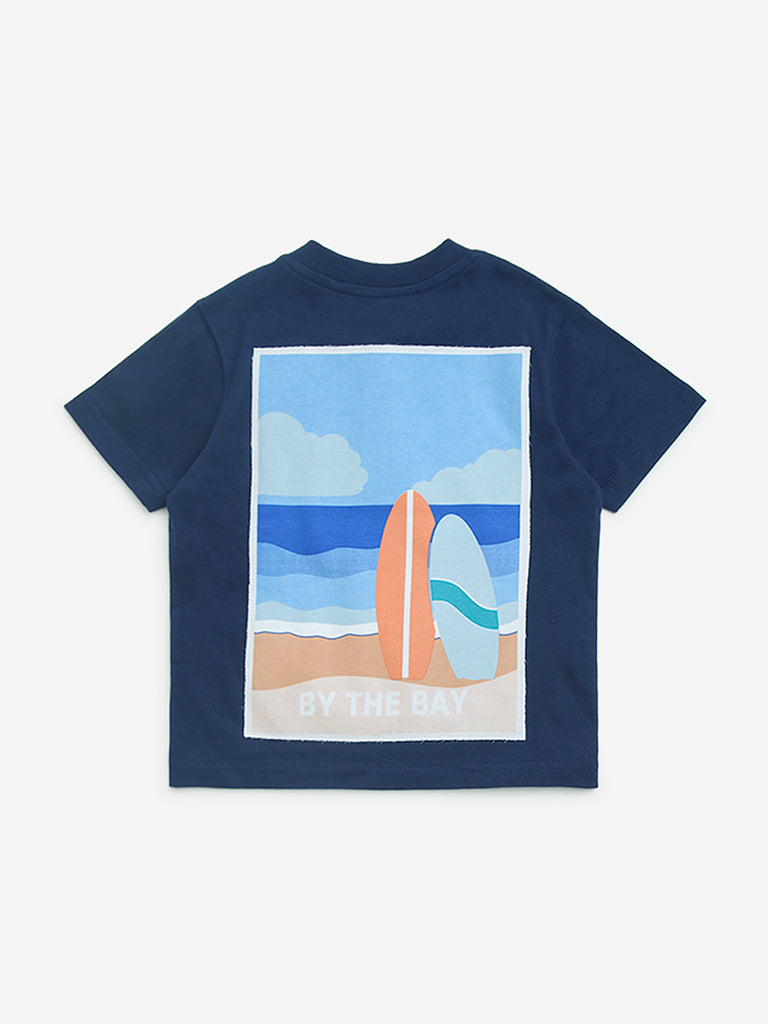 HOP Kids Navy Surfboard Printed Cotton T-Shirt - Image 2