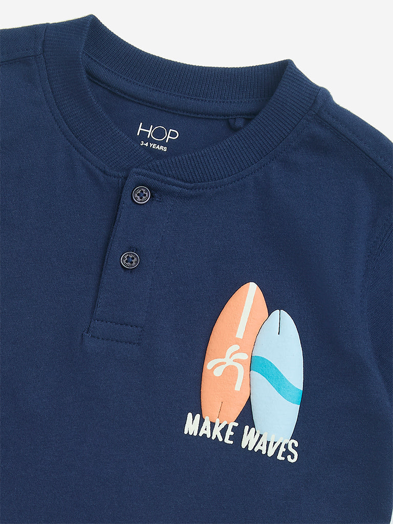 HOP Kids Navy Surfboard Printed Cotton T-Shirt - Image 3