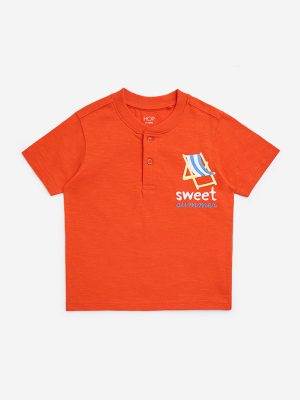 HOP Kids Orange Beach-Themed Cotton T-Shirt