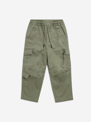 HOP Kids Olive Cargo-Style Mid-Rise Cotton-Blend Pants