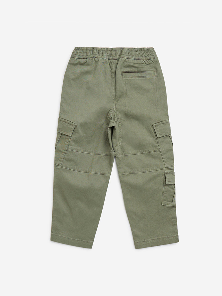 HOP Kids Olive Cargo-Style Mid-Rise Cotton-Blend Pants - Image 3