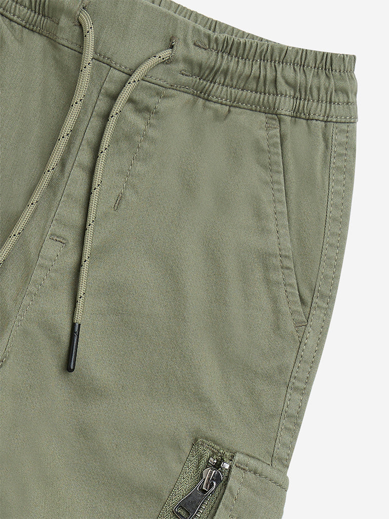 HOP Kids Olive Cargo-Style Mid-Rise Cotton-Blend Pants - Image 4