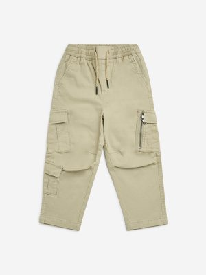 HOP Kids Beige Cargo-Style Mid-Rise Cotton-Blend Pants